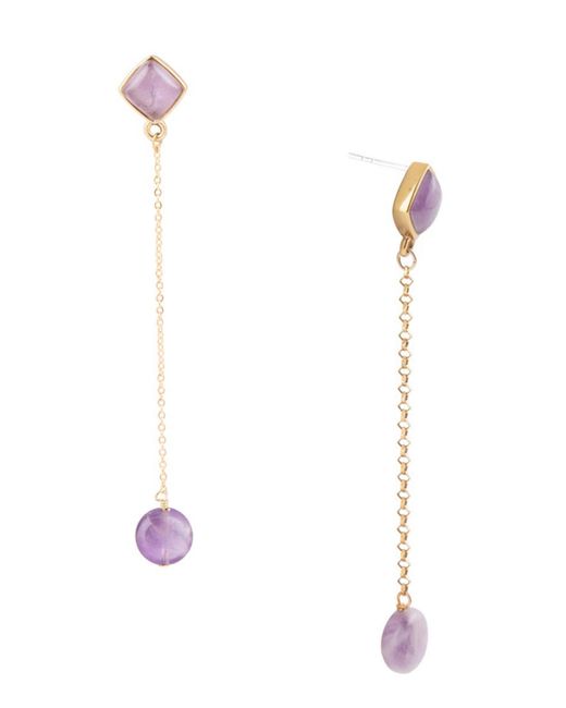 Barse Chained Up Genuine Amethyst Golden Bronze Kite Drop Earrings