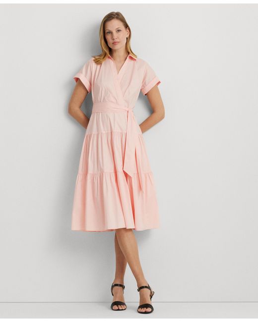 Lauren Ralph Lauren Belted Cotton-Blend Tiered Dress