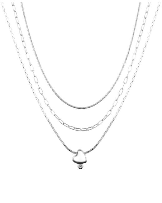 Unwritten Cubic Zirconia Heart Paperclip Chain Layered 3-Piece Necklace Set
