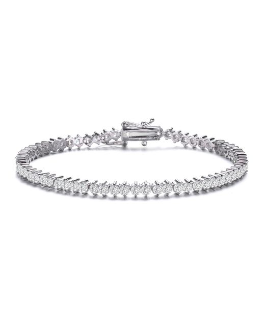 Genevive Sterling White Gold Plated Clear Round Cubic Zirconia Tennis Bracelet