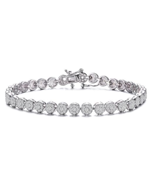 Genevive Sterling White Gold Plated Cubic Zirconia Cluster Tennis Bracelet