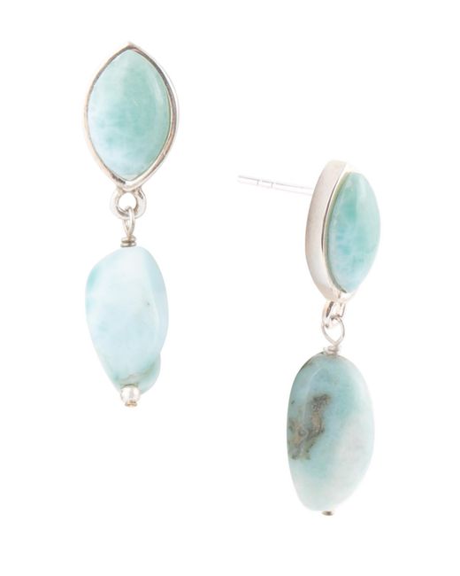 Barse Dolce Genuine Larimar Sterling Silver Oval and Natural Earrings