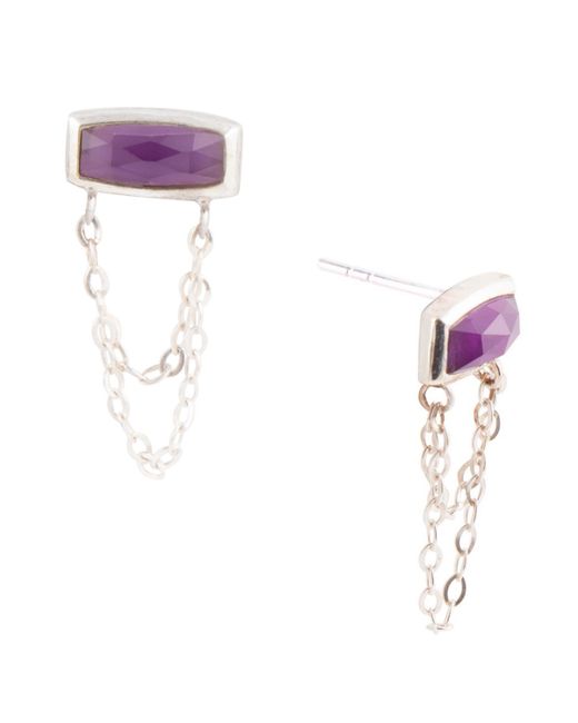 Barse Hammered Genuine Amethyst and Sterling Silver Rectangle Stud Earrings