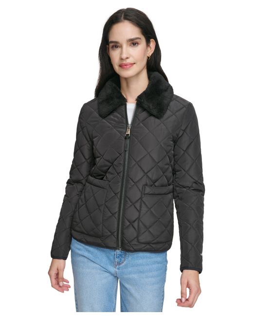 Dkny Faux-Fur-Collar Quilted Coat