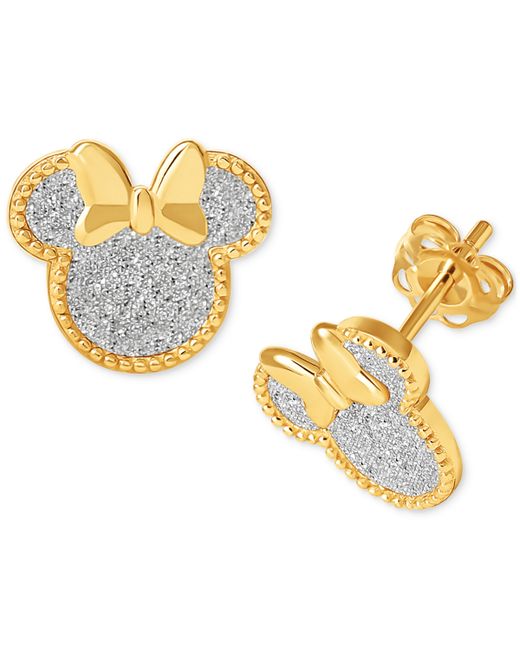 Disney Minnie Mouse Glitter Stud Earrings 18k Gold-Plated Sterling