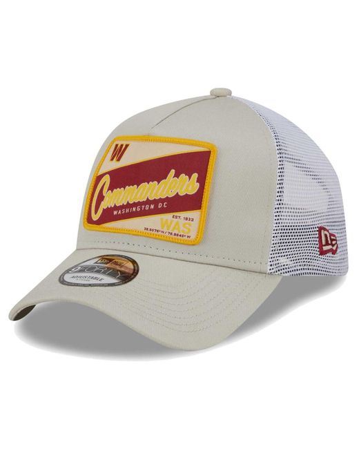 New Era White Distressed Washington Commanders Happy Camper A-Frame Trucker 9FORTY Adjustable Hat