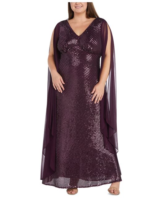 Nightway Plus Sequined Cape Gown
