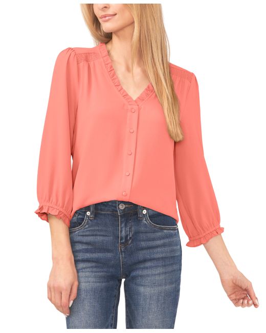 Cece Ruffled Button Front 3/4-Sleeve Blouse