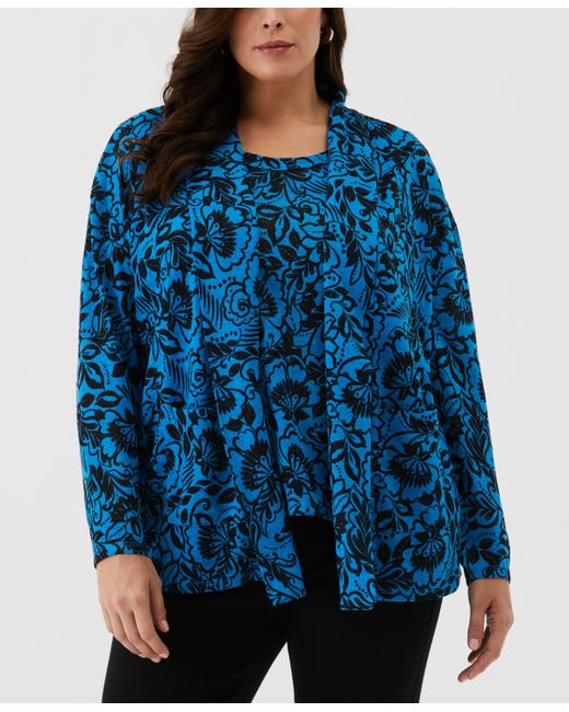 ELLA rafaella Plus Eco Floral Print Roll Collar Draped Long Sleeve Cardigan Sweater