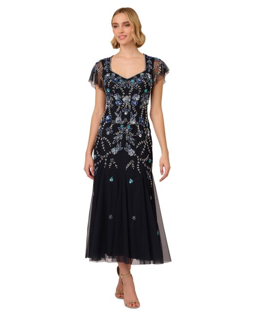 Adrianna Papell Embellished Godet-Pleated Dress