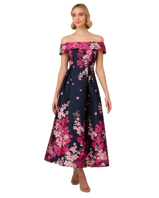 Adrianna Papell Floral-Print Off-The-Shoulder Dress