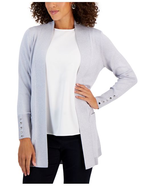 Jm Collection Petite Open-Front Buttoned-Cuff Cardigan Created for