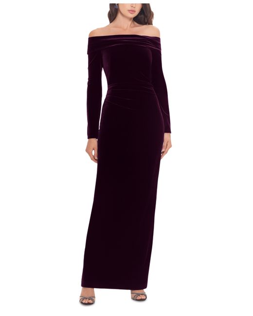 Xscape Off-The-Shoulder Long-Sleeve Velvet Gown