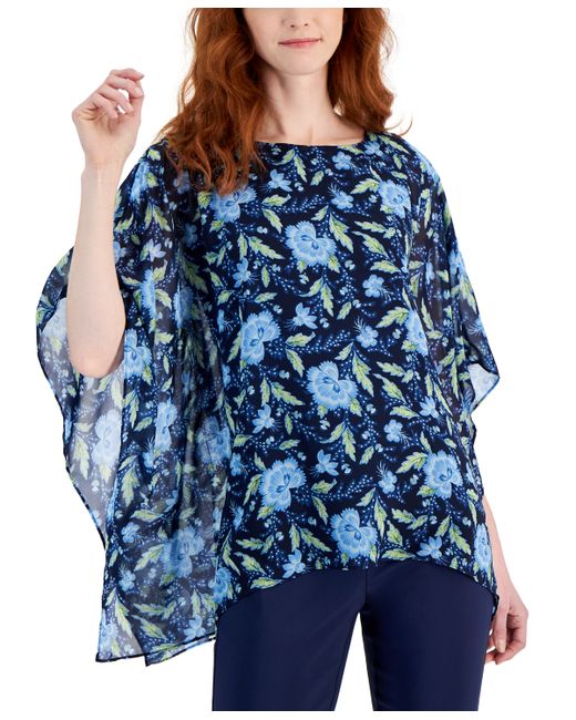 Jm Collection 3/4 Sleeve Printed Poncho Top Created for