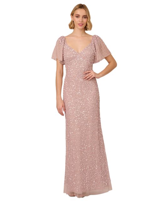 Adrianna Papell Beaded Sequin Mesh Gown
