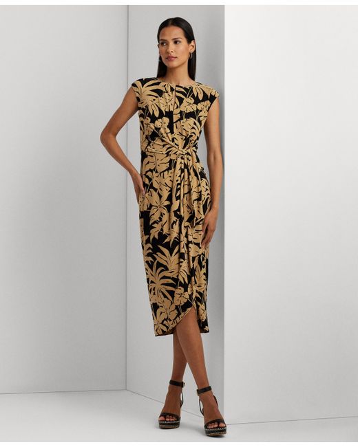 Lauren Ralph Lauren Palm Frond-Print Jersey Tie-Front Dress black