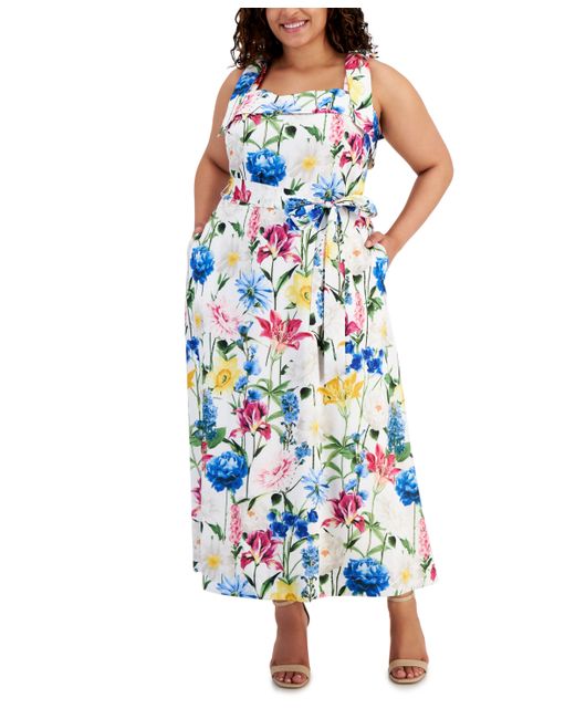 AK Anne Klein Plus Floral Square-Neck Maxi Dress