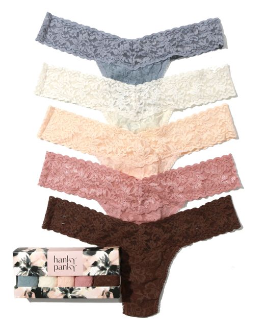 Hanky Panky Signature Lace Low Rise Thong Pack of 5 Ivory Vanilla Dese