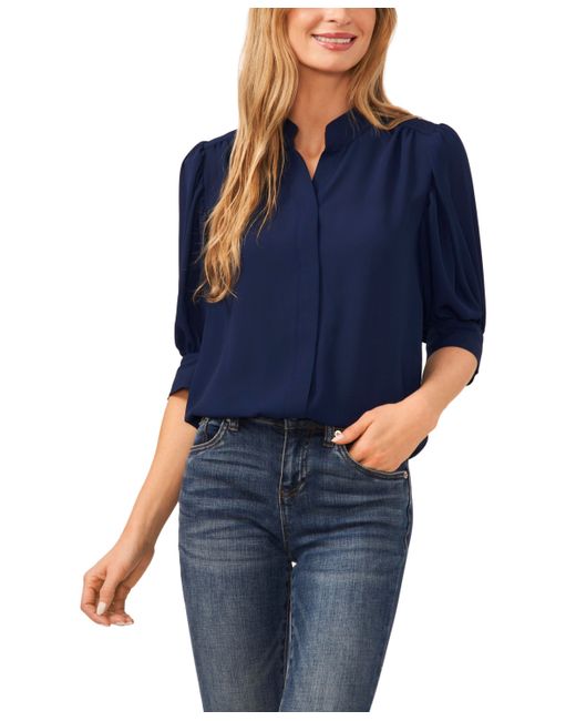 Cece Elbow Sleeve Collared Button Down Blouse