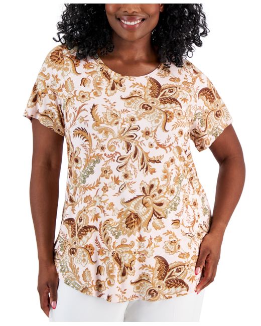 Jm Collection Plus Bloom Print Short-Sleeve Top Created for