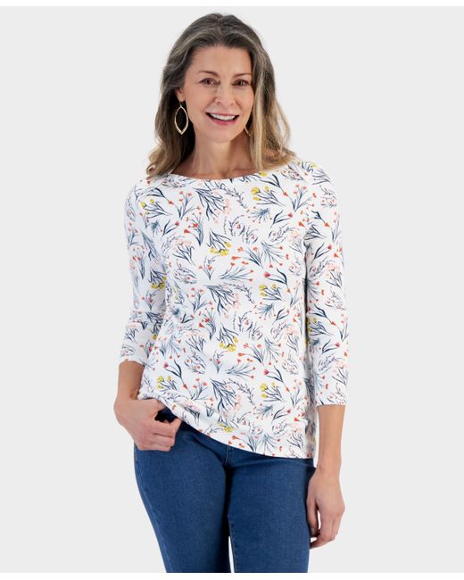 Style & Co Petite Boat-Neck 3/4-Sleeve Top Created for