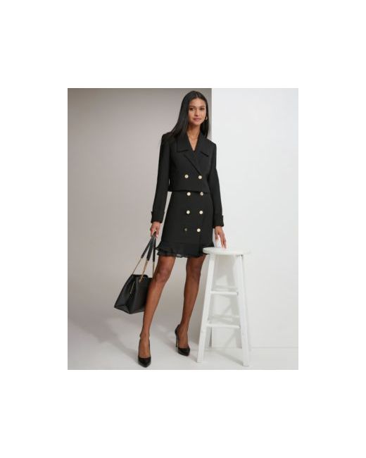 Karl Lagerfeld Double Breasted Cropped Blazer Jacquard Scoop Neck Tank Top Button Trimmed Ruffled Hem Skirt