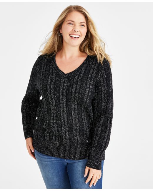 Style & Co Plus Metallic Cable Knit Sweater Created for