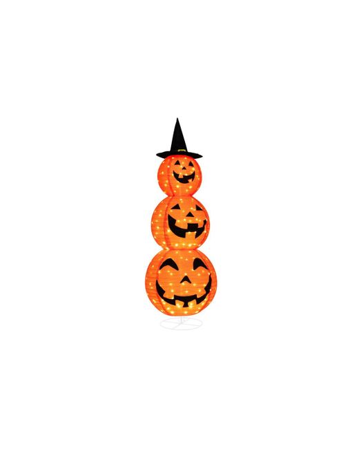 Slickblue Light Up Triple Stacked Halloween Pumpkin Decoration with Hat