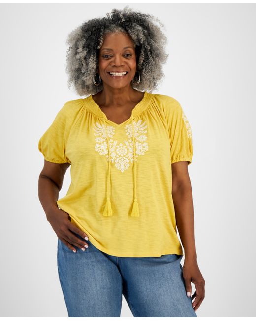 Style & Co Plus Embroidered Peasant Top Created for