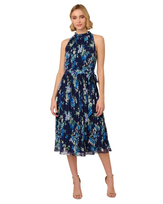 Adrianna Papell Floral Pleated Chiffon Dress