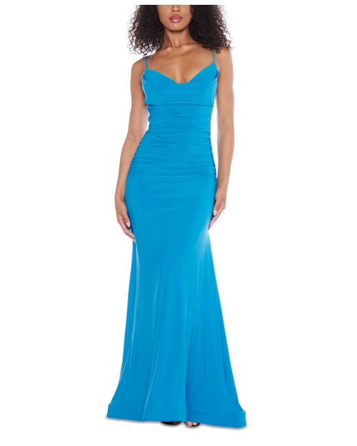 B Darlin Juniors Ruched Cowlneck Gown