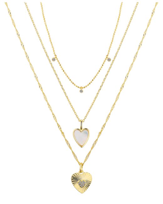 Unwritten Cubic Zirconia Mother of Pearl Heart Layered 3-Piece Necklace Set