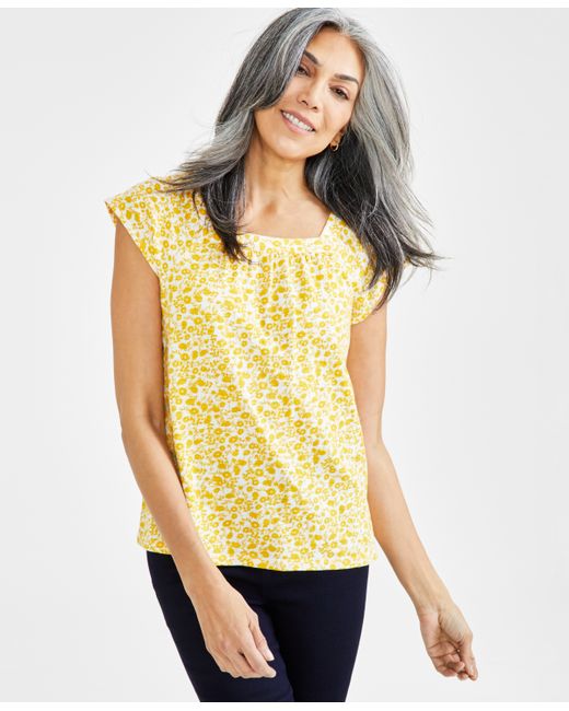Style & Co Cotton Printed Square-Neck Top Created for