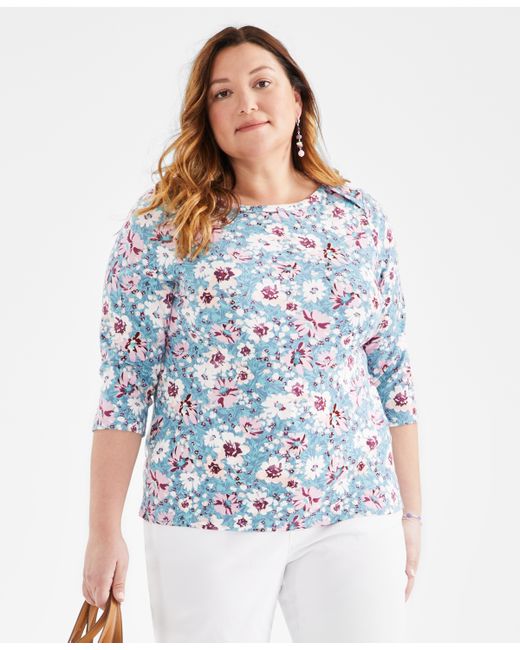 Style & Co Plus Printed 4-Sleeve Top Created for