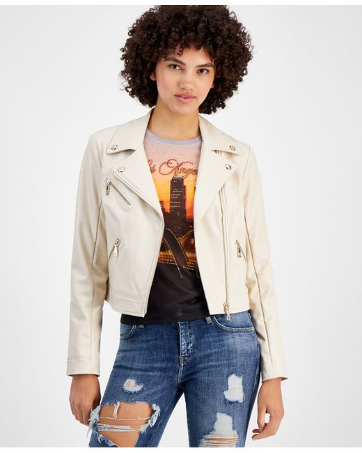 Guess Venom Faux-Leather Cropped Moto Jacket