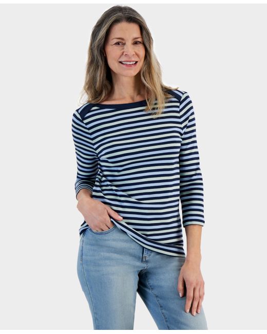 Style & Co Petite Valerie Striped 3/4-Sleeve Boat-Neck Top Created for