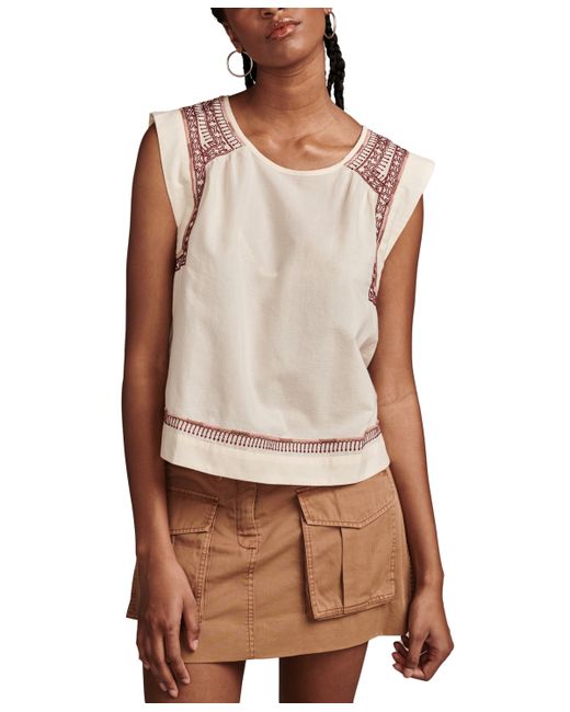 Lucky Brand Embroidered High-Low Cotton Sleeveless Blouse