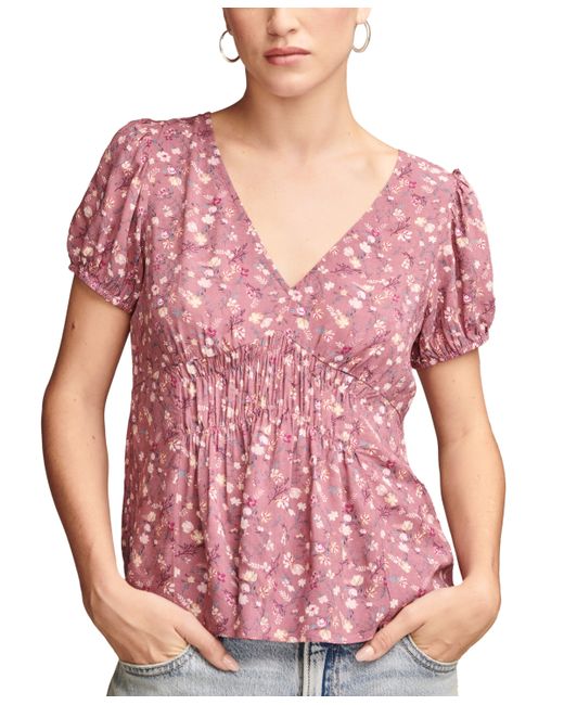 Lucky Brand Floral-Print Wide-Smocked Short-Sleeve Top