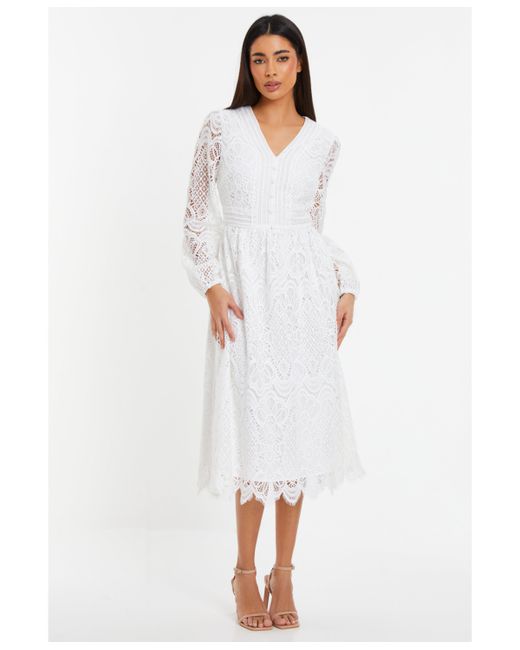 Quiz Crochet Lace Long Sleeve Midi Dress
