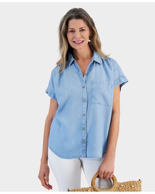 Style & Co Chambray Short-Sleeve Button-Down Shirt Created for