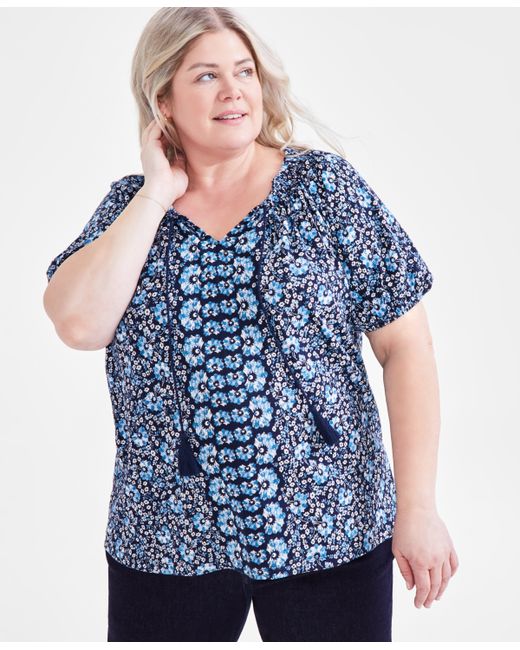 Style & Co Plus Printed Peasant Top Created for