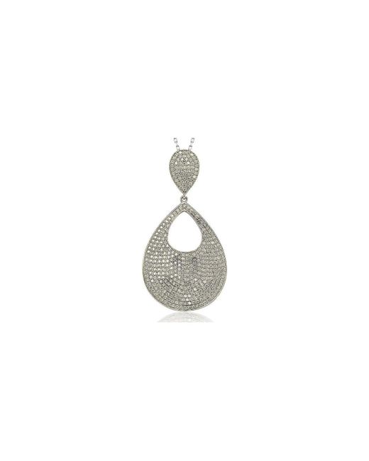 Suzy Levian New York Suzy Levian Sterling Cubic Zirconia Pave Pear Shaped Large Disk Pendant Necklace