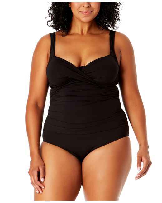 Anne Cole Plus Draped-Front One-Piece Swimsuit