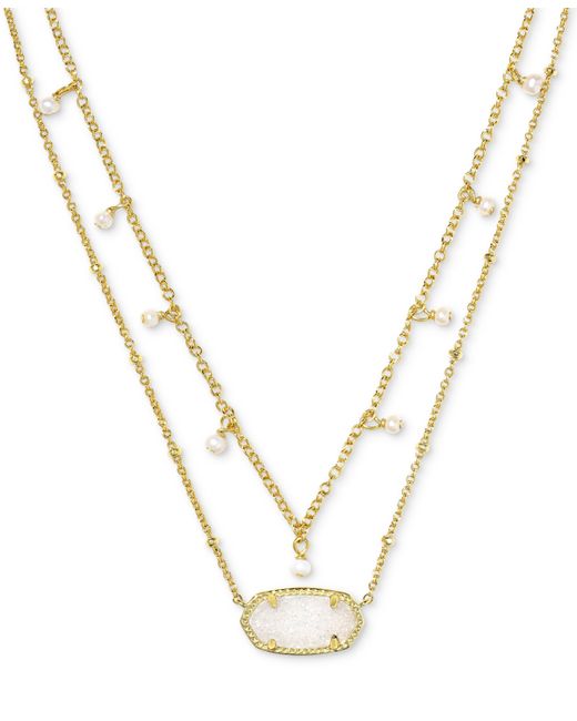 Kendra Scott 14k Gold-Plated Imitation Pearl Stone 19 Adjustable Layered Pendant Necklace