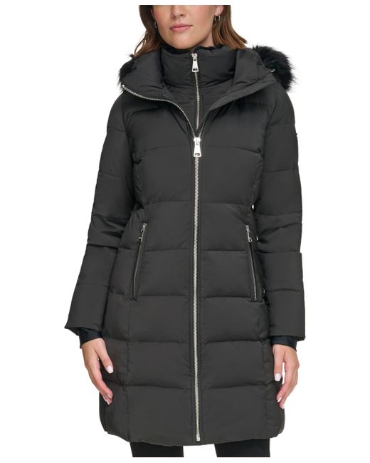 Calvin Klein Faux-Fur-Trim Hooded Down Puffer Coat