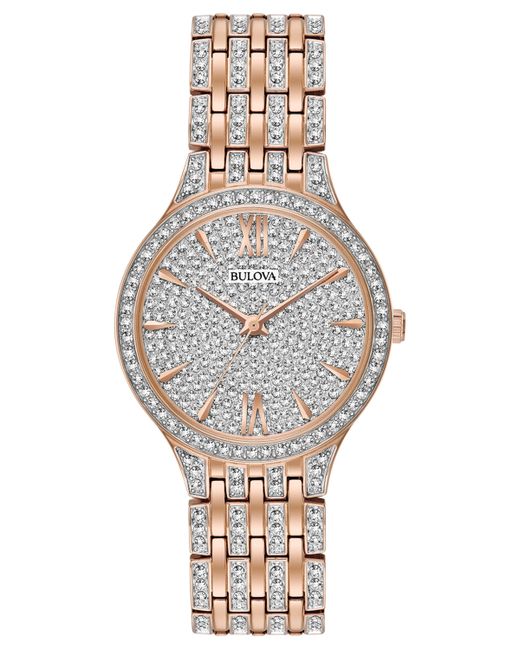 Bulova Crystal Accented Rose Gold-Tone Stainless Steel Bracelet Watch 32mm