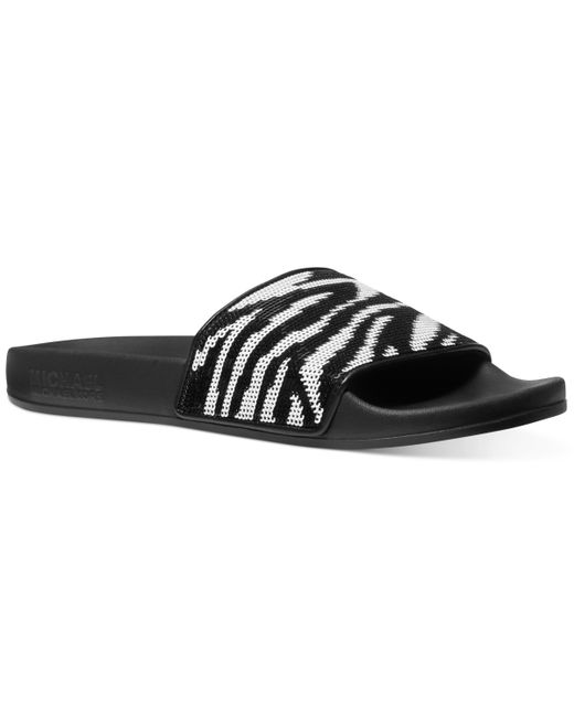 Michael Kors Michael Gilmore Zebra Sequin Slide Sandals Silver