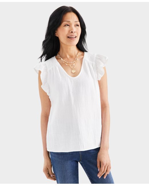 Style & Co Petite Gauze Flutter-Sleeve Top Created for