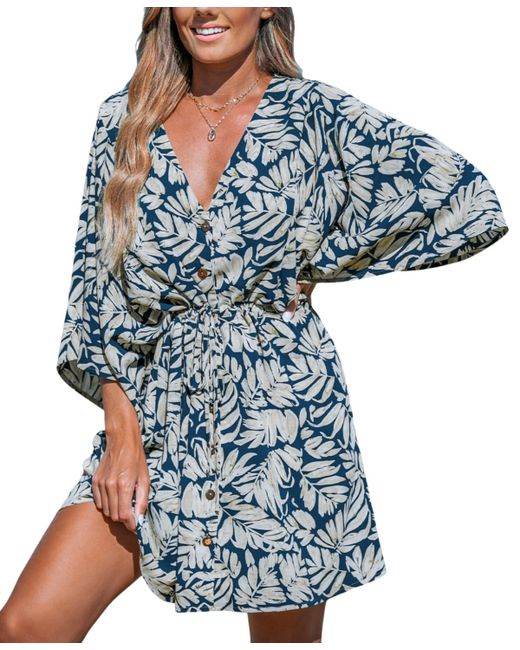 Cupshe Tropical V-Neck Flared Sleeve Mini Beach Dress
