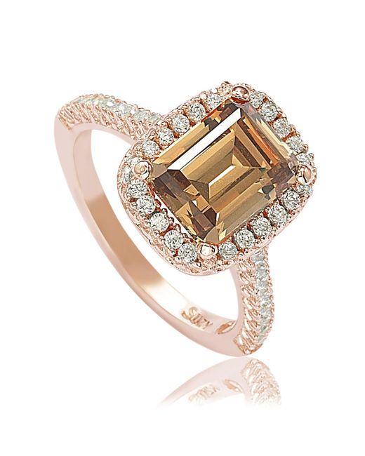 Suzy Levian New York Suzy Levian Sterling Silver Emerald-cut Cubic Zirconia Halo Engagement Ring brown